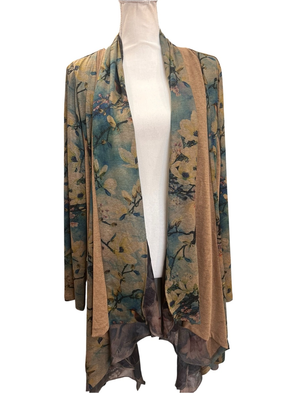 Soft Surroundings Tea Gardens Topper Floral Bird Mesh Open Cardigan XL - Picture 2 of 12